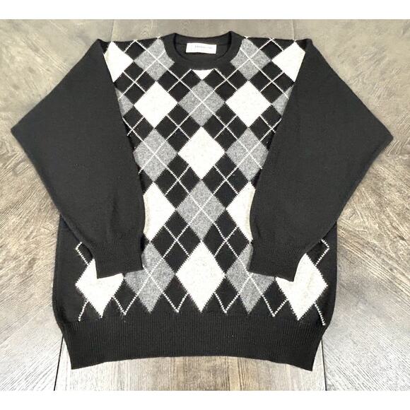 Johnstons Of Elgin 100% Cashmere Argyle Crew Neck Sweater Made In Scotland L 42" - Picture 1 of 8